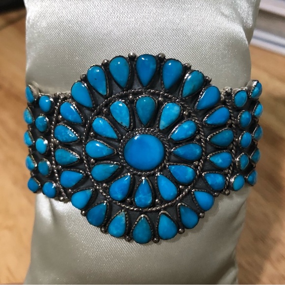 Southwest Style Jewelry - Sterling silver genuine Turquoise cuff bracelet